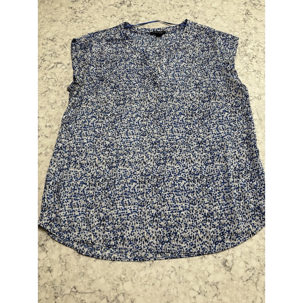 Hilary Radley Women's Medium Blue Abstract Print Sleeveless V-Neck Blouse Top